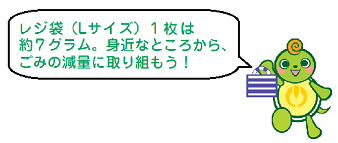 レジ袋（Lサイズ）1枚は約7グラム。身近なところから、ごみの減量に取り組もう！