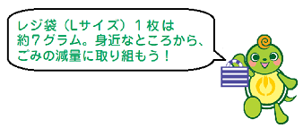 レジ袋(Lサイズ)1枚は約7グラム。身近なところから、ごみの減量に取り組もう!